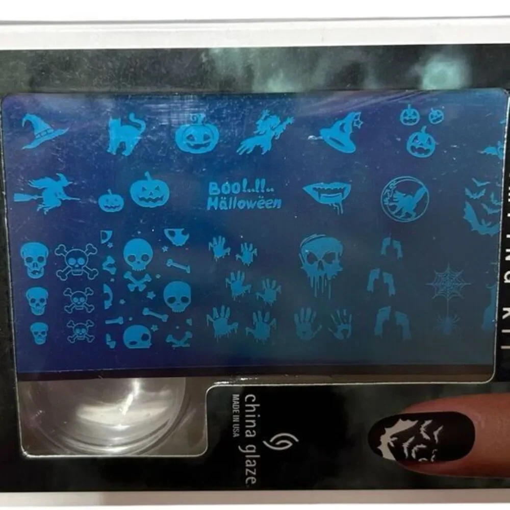 China Glaze Ghoulish Nail Art Stamping Kit Halloween Spooky‎ Skull Pumpkin New